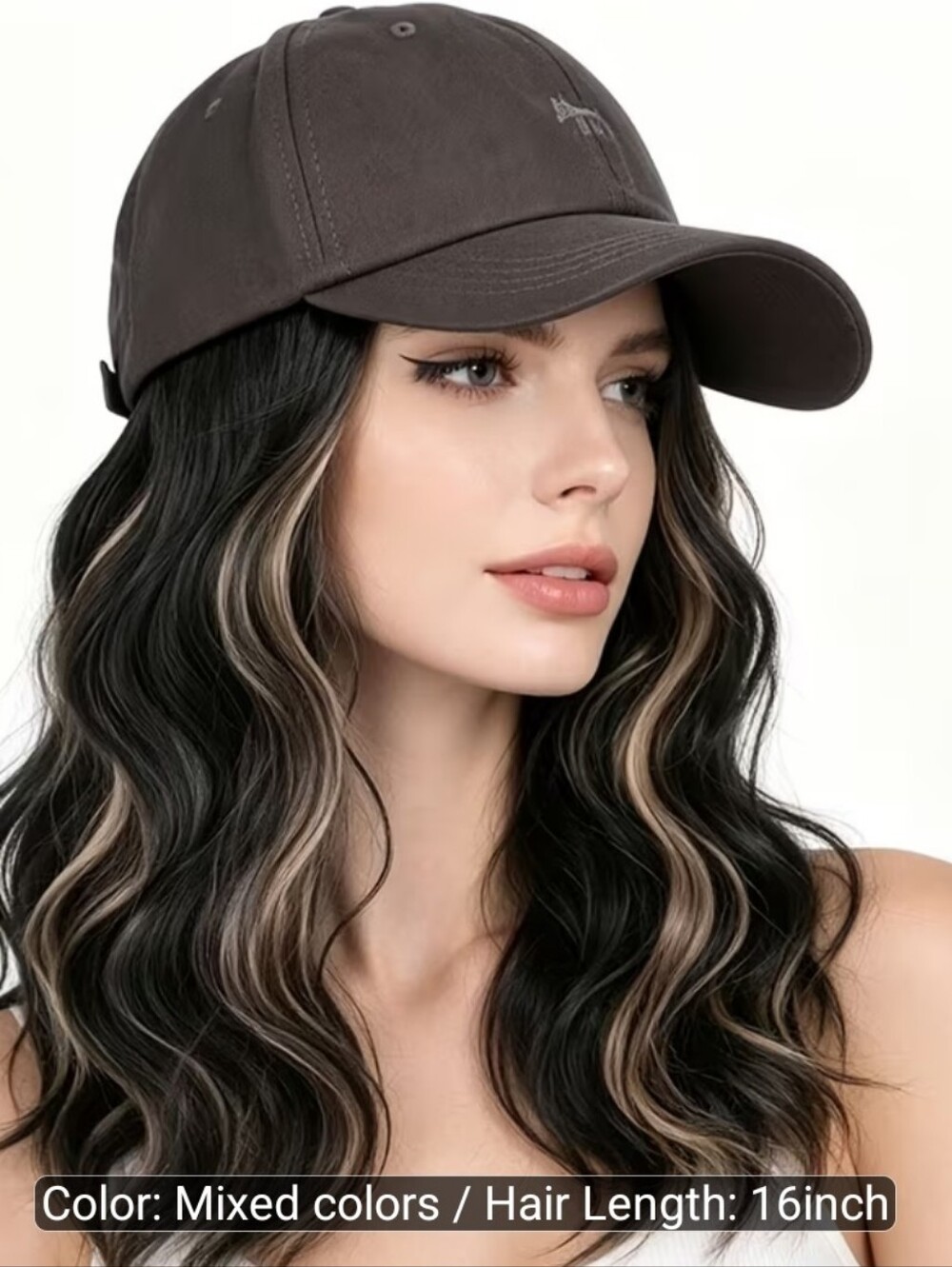 [Body Wave Cap Wig] Women's Dark Brown Baseball Cap Wig | 16-Inch Medium Length